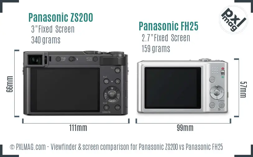 Panasonic ZS200 vs Panasonic FH25 Screen and Viewfinder comparison