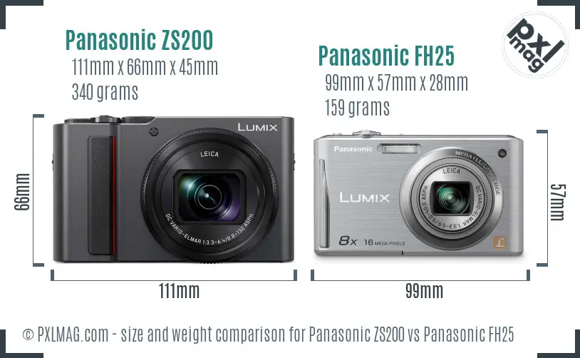 Panasonic ZS200 vs Panasonic FH25 size comparison