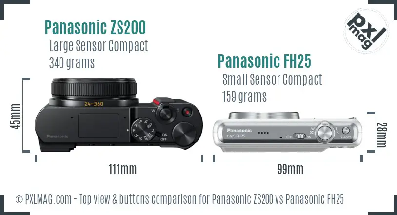 Panasonic ZS200 vs Panasonic FH25 top view buttons comparison