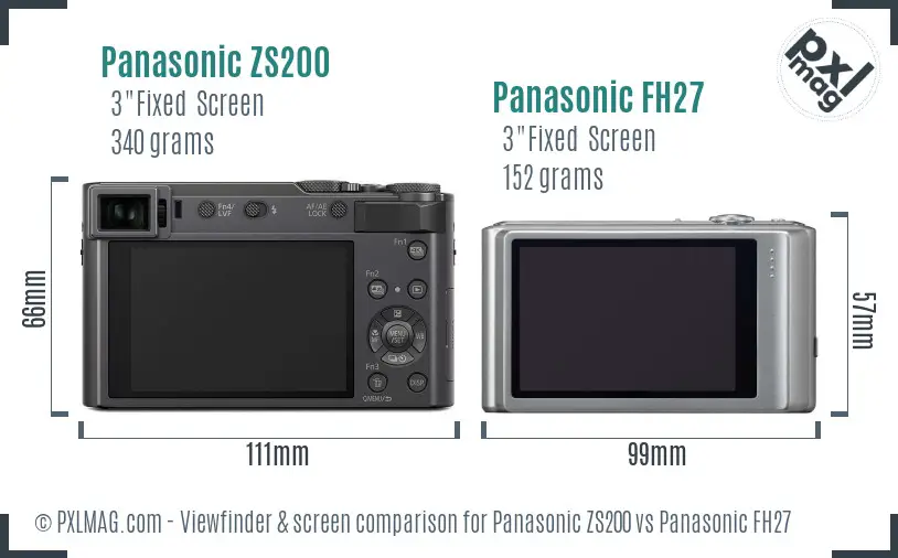 Panasonic ZS200 vs Panasonic FH27 Screen and Viewfinder comparison