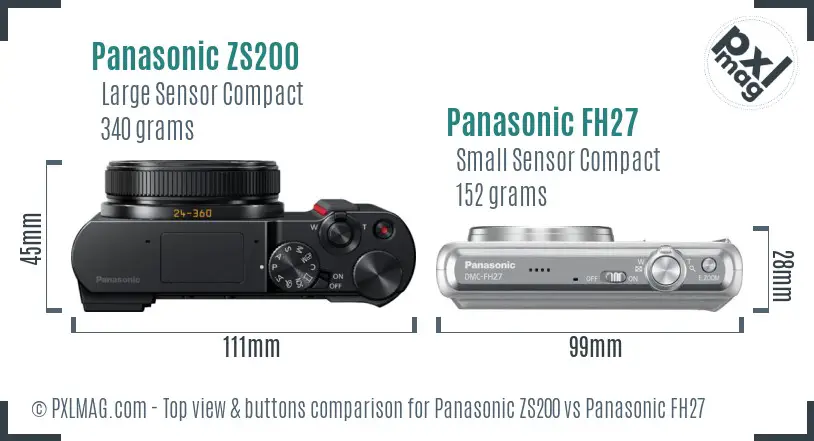 Panasonic ZS200 vs Panasonic FH27 top view buttons comparison