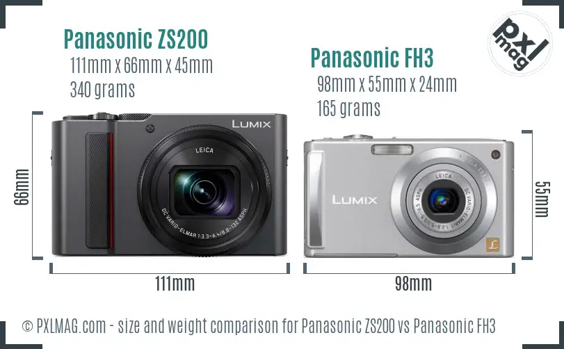 Panasonic ZS200 vs Panasonic FH3 size comparison