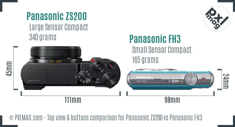 Panasonic ZS200 vs Panasonic FH3 top view buttons comparison