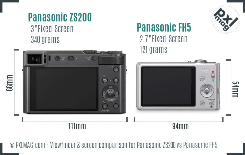 Panasonic ZS200 vs Panasonic FH5 Screen and Viewfinder comparison