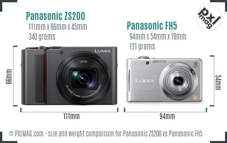 Panasonic ZS200 vs Panasonic FH5 size comparison