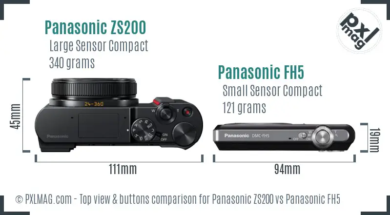 Panasonic ZS200 vs Panasonic FH5 top view buttons comparison