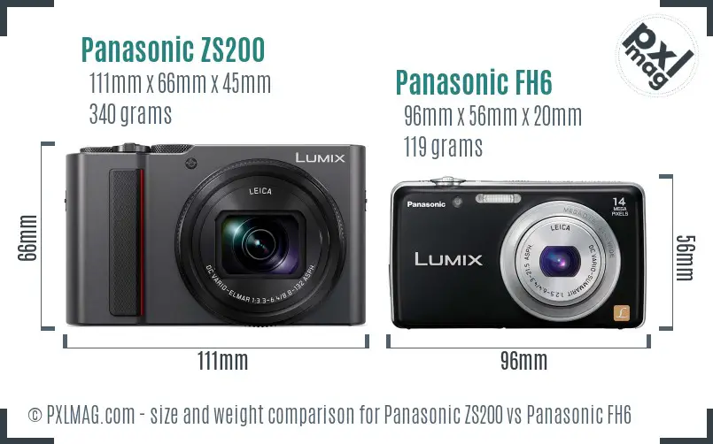 Panasonic ZS200 vs Panasonic FH6 size comparison
