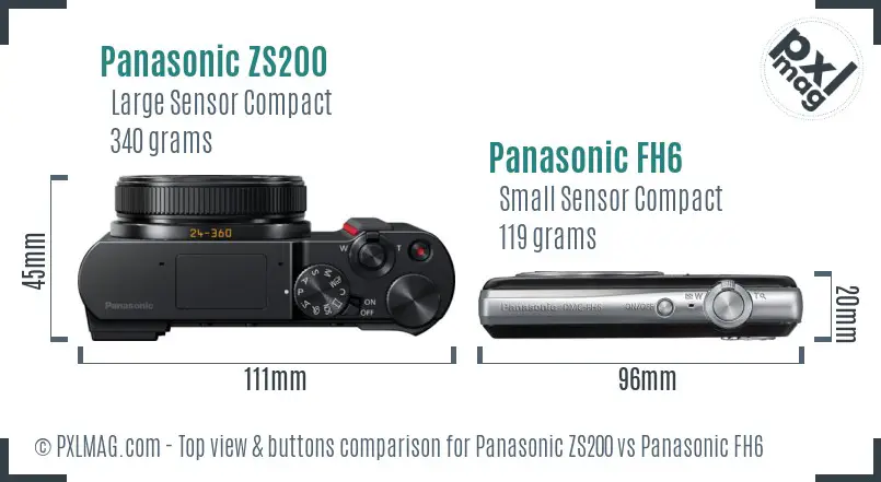 Panasonic ZS200 vs Panasonic FH6 top view buttons comparison