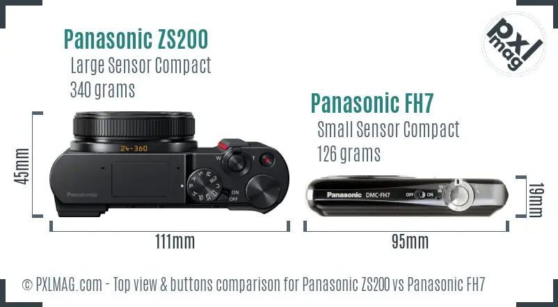 Panasonic ZS200 vs Panasonic FH7 top view buttons comparison
