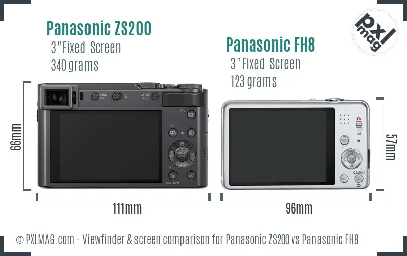 Panasonic ZS200 vs Panasonic FH8 Screen and Viewfinder comparison