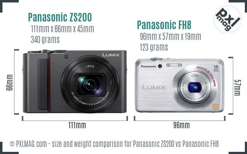 Panasonic ZS200 vs Panasonic FH8 size comparison