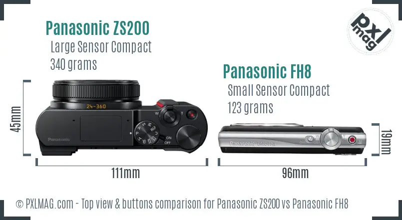 Panasonic ZS200 vs Panasonic FH8 top view buttons comparison