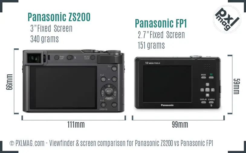 Panasonic ZS200 vs Panasonic FP1 Screen and Viewfinder comparison