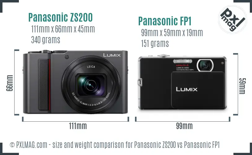 Panasonic ZS200 vs Panasonic FP1 size comparison
