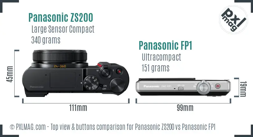 Panasonic ZS200 vs Panasonic FP1 top view buttons comparison
