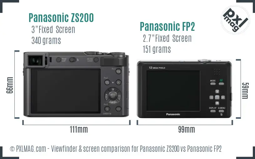 Panasonic ZS200 vs Panasonic FP2 Screen and Viewfinder comparison