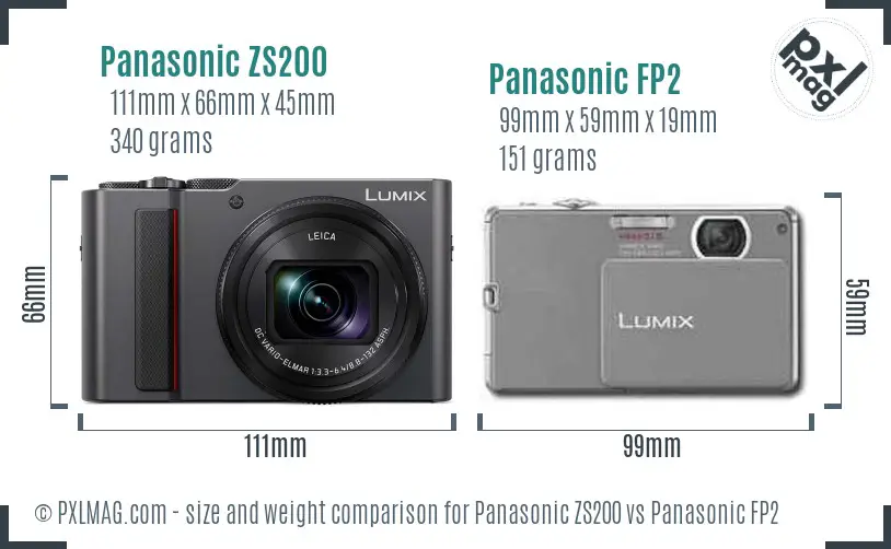 Panasonic ZS200 vs Panasonic FP2 size comparison