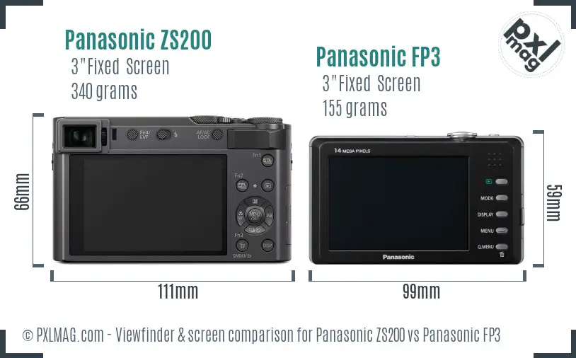 Panasonic ZS200 vs Panasonic FP3 Screen and Viewfinder comparison