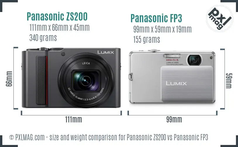 Panasonic ZS200 vs Panasonic FP3 size comparison