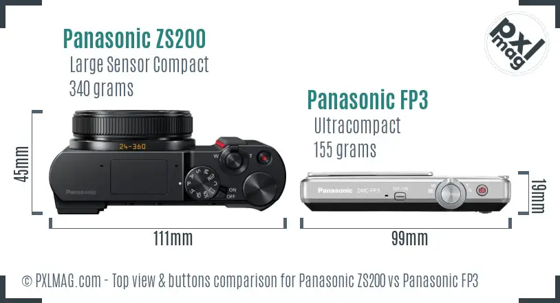 Panasonic ZS200 vs Panasonic FP3 top view buttons comparison