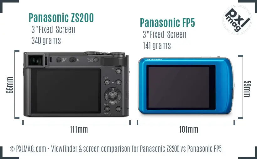 Panasonic ZS200 vs Panasonic FP5 Screen and Viewfinder comparison