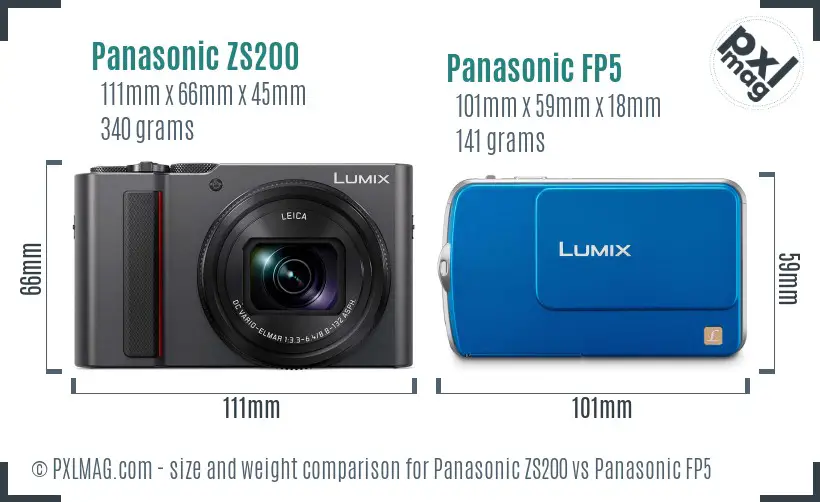 Panasonic ZS200 vs Panasonic FP5 size comparison