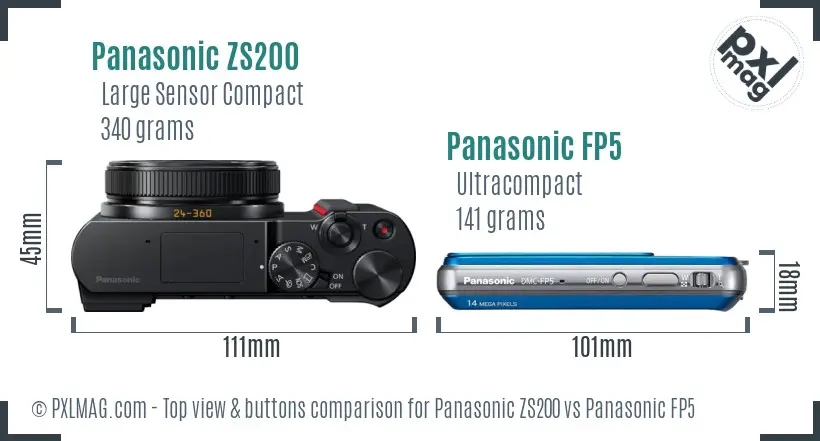 Panasonic ZS200 vs Panasonic FP5 top view buttons comparison