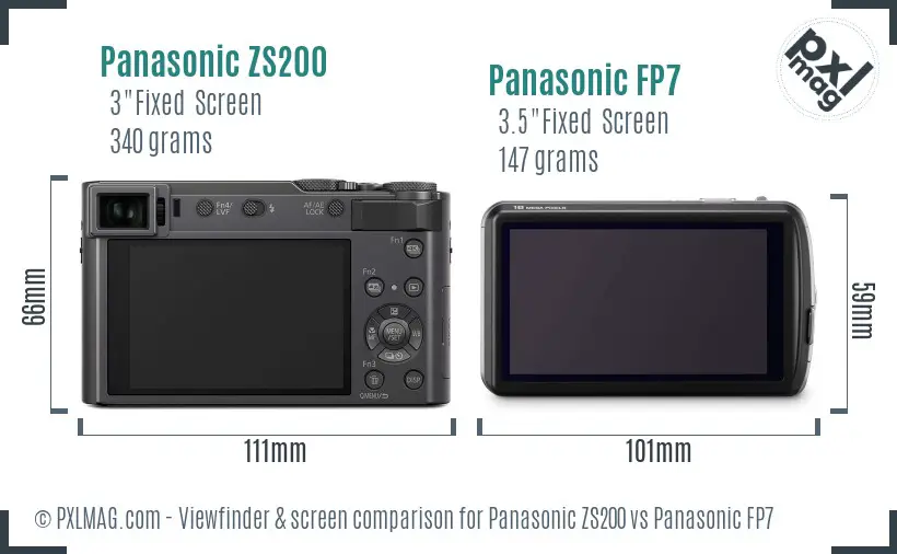 Panasonic ZS200 vs Panasonic FP7 Screen and Viewfinder comparison