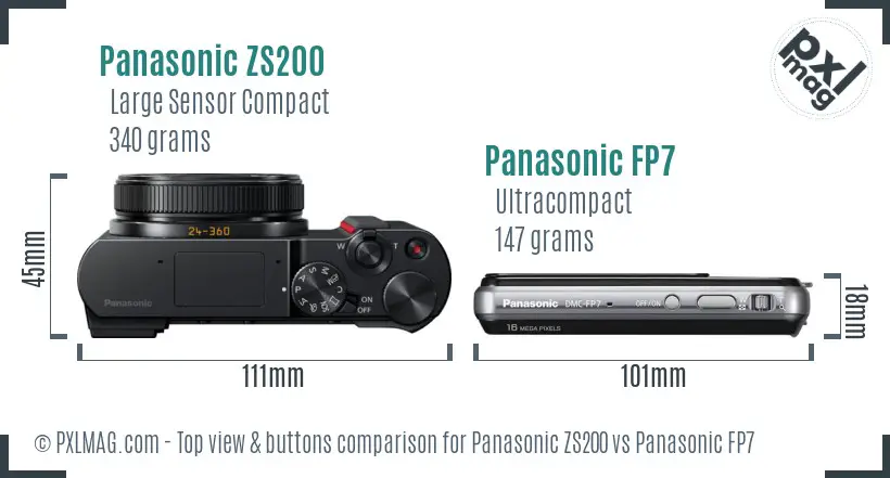 Panasonic ZS200 vs Panasonic FP7 top view buttons comparison
