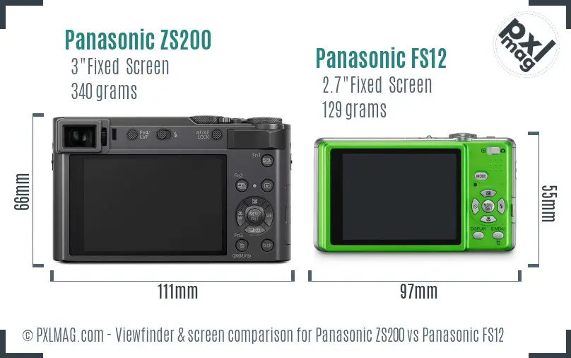 Panasonic ZS200 vs Panasonic FS12 Screen and Viewfinder comparison