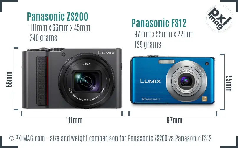 Panasonic ZS200 vs Panasonic FS12 size comparison