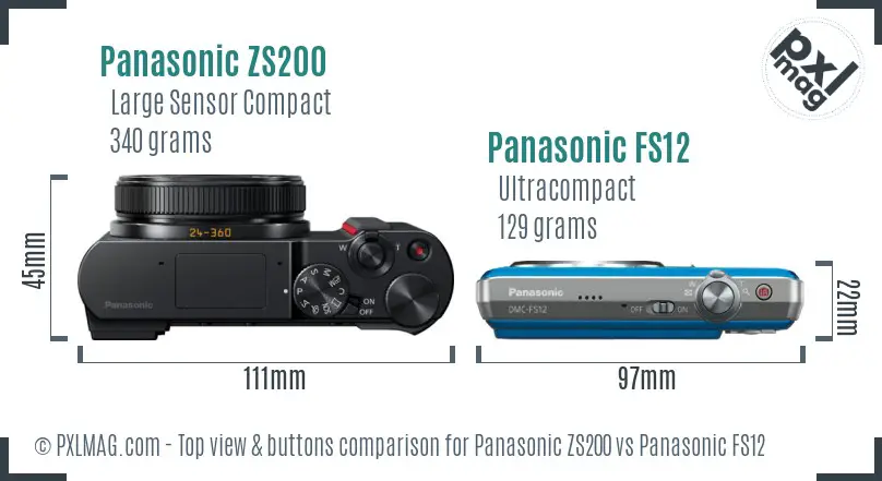 Panasonic ZS200 vs Panasonic FS12 top view buttons comparison