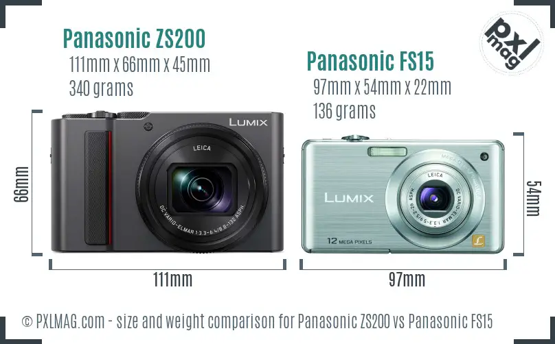 Panasonic ZS200 vs Panasonic FS15 size comparison