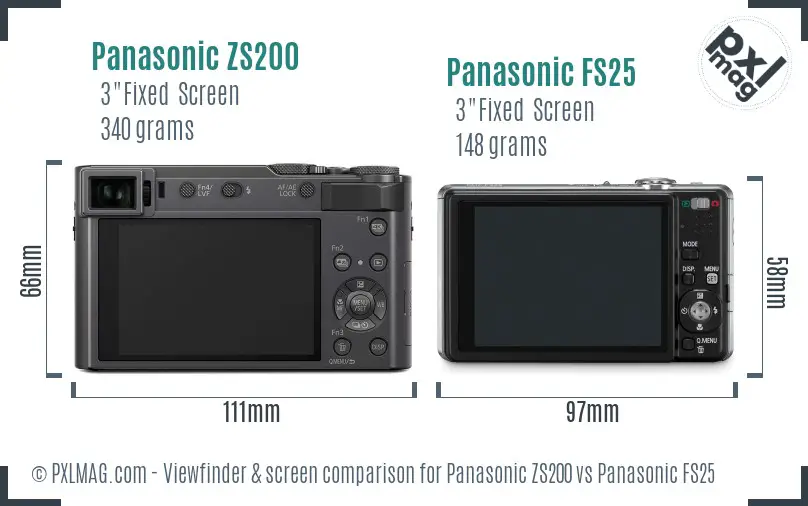 Panasonic ZS200 vs Panasonic FS25 Screen and Viewfinder comparison