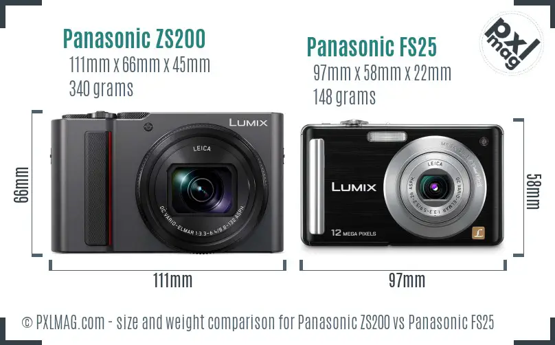 Panasonic ZS200 vs Panasonic FS25 size comparison