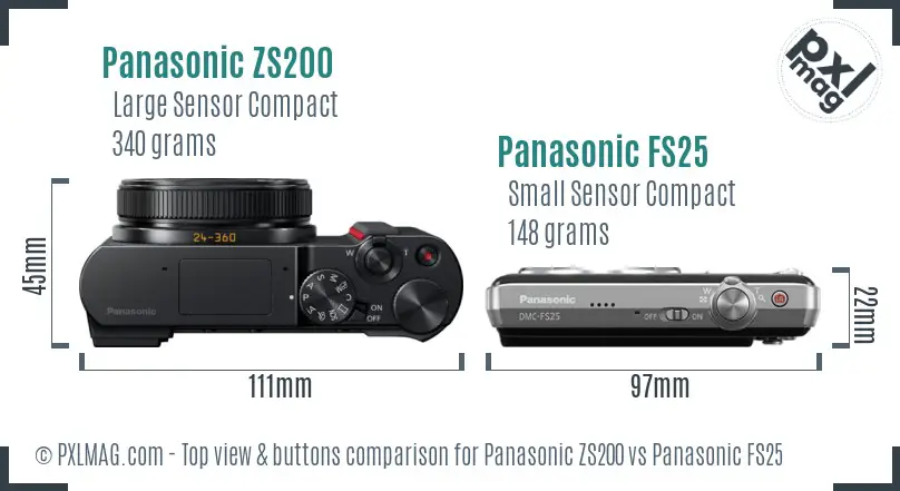 Panasonic ZS200 vs Panasonic FS25 top view buttons comparison