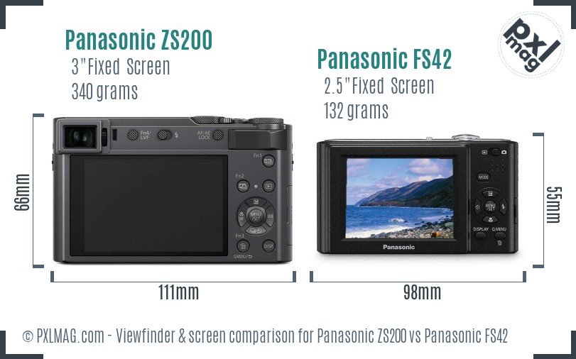 Panasonic ZS200 vs Panasonic FS42 Screen and Viewfinder comparison