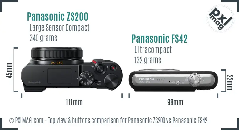 Panasonic ZS200 vs Panasonic FS42 top view buttons comparison