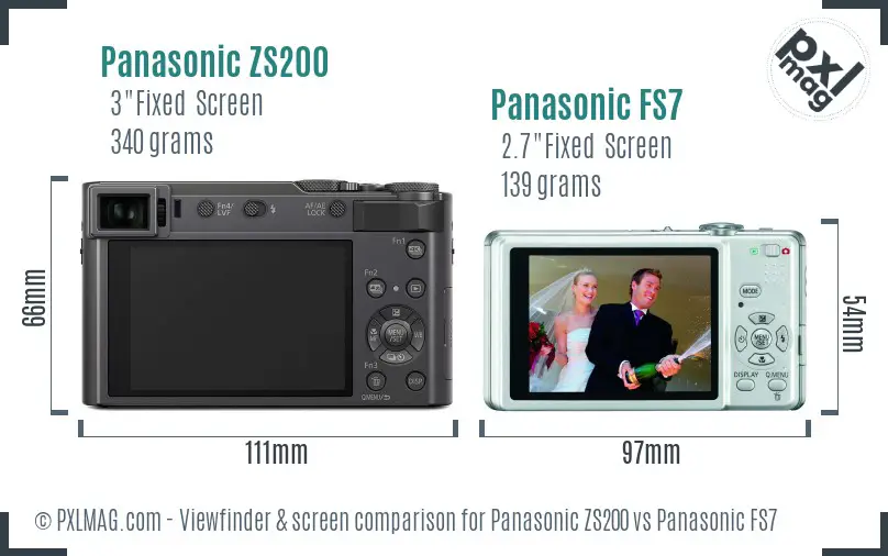 Panasonic ZS200 vs Panasonic FS7 Screen and Viewfinder comparison