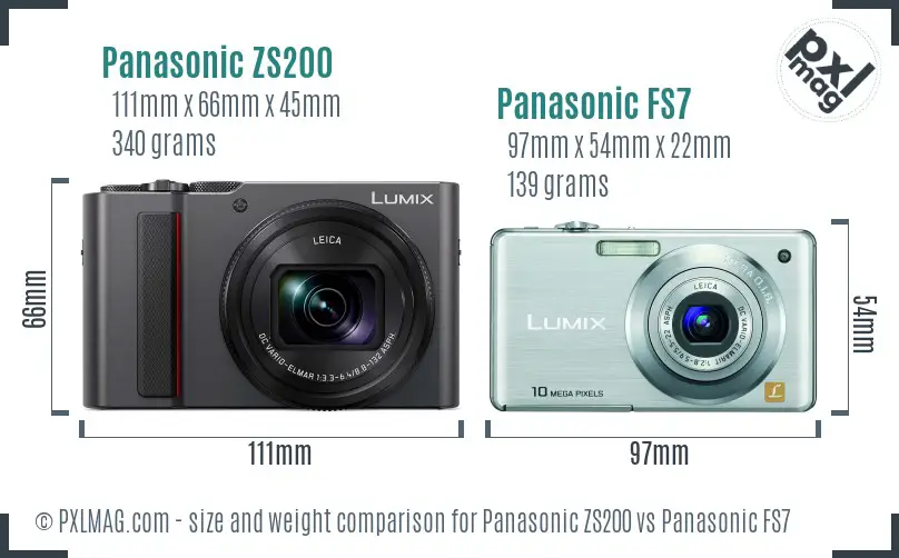 Panasonic ZS200 vs Panasonic FS7 size comparison