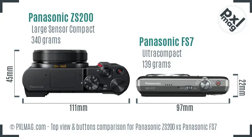 Panasonic ZS200 vs Panasonic FS7 top view buttons comparison