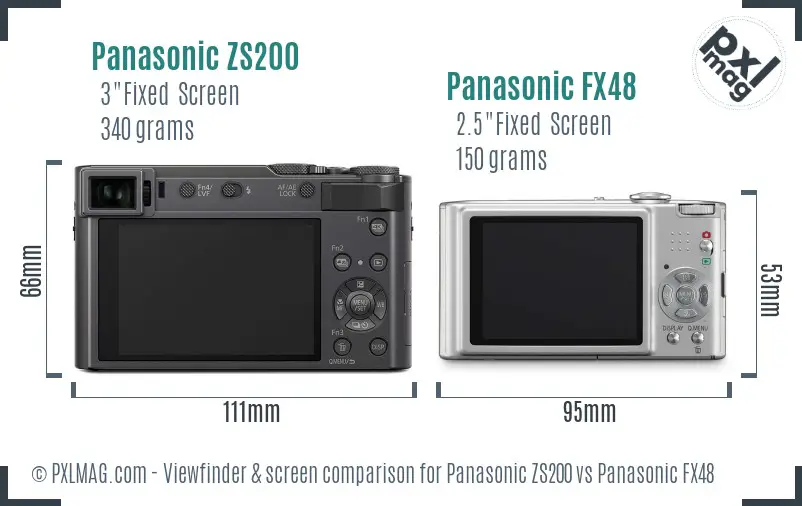 Panasonic ZS200 vs Panasonic FX48 Screen and Viewfinder comparison