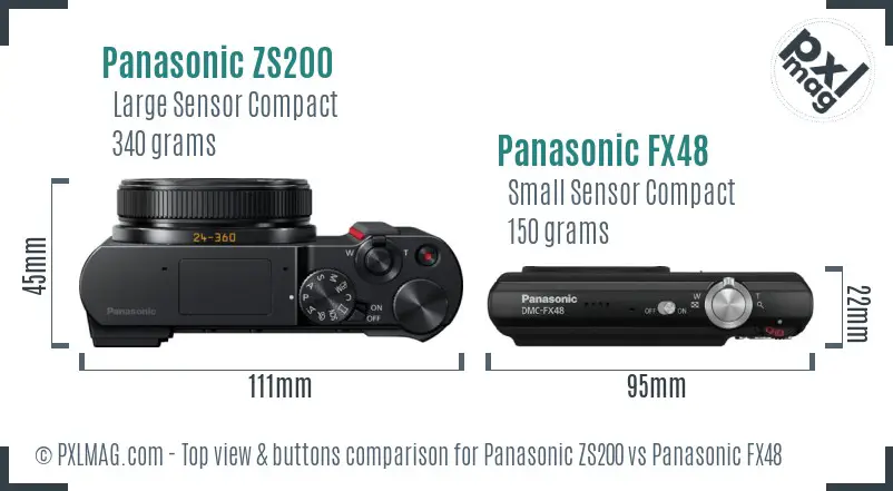Panasonic ZS200 vs Panasonic FX48 top view buttons comparison