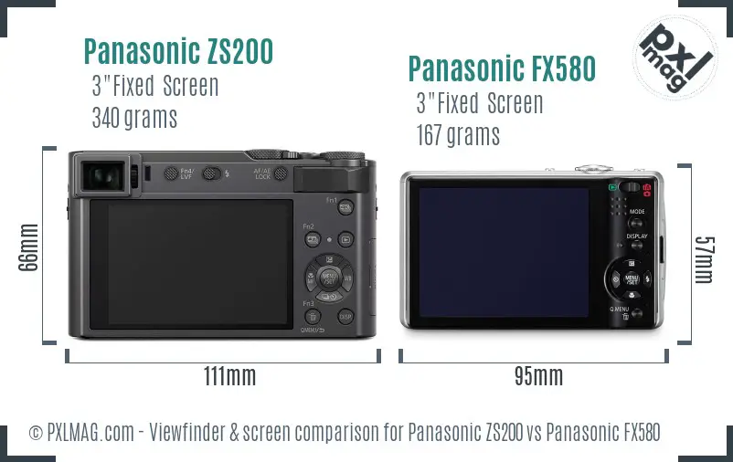 Panasonic ZS200 vs Panasonic FX580 Screen and Viewfinder comparison