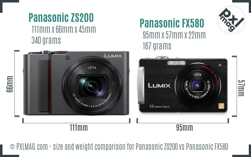 Panasonic ZS200 vs Panasonic FX580 size comparison