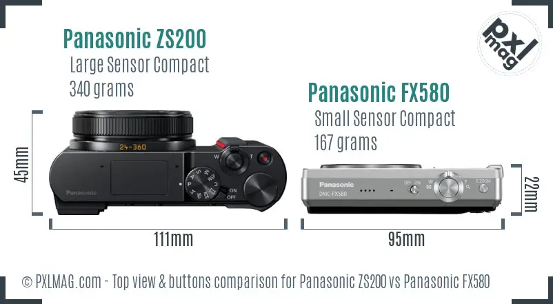 Panasonic ZS200 vs Panasonic FX580 top view buttons comparison