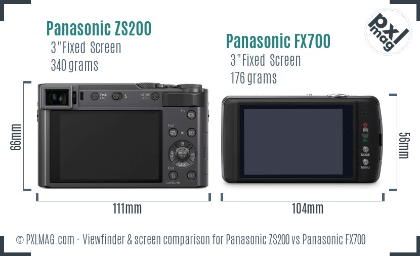 Panasonic ZS200 vs Panasonic FX700 Screen and Viewfinder comparison