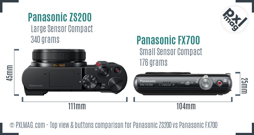 Panasonic ZS200 vs Panasonic FX700 top view buttons comparison