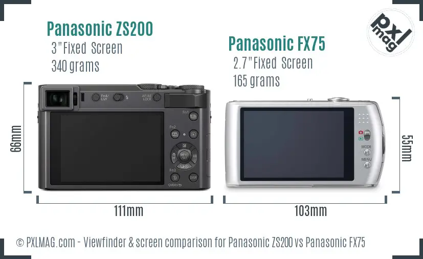 Panasonic ZS200 vs Panasonic FX75 Screen and Viewfinder comparison