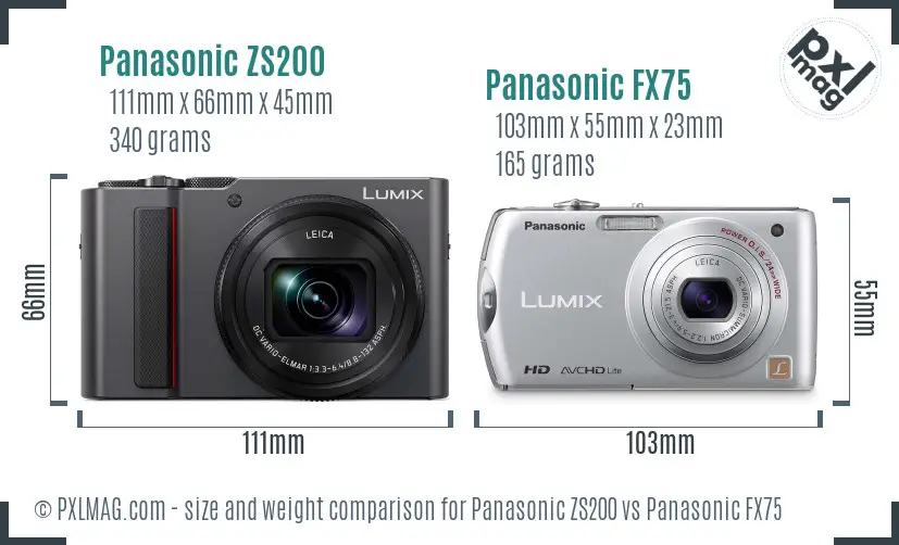 Panasonic ZS200 vs Panasonic FX75 size comparison